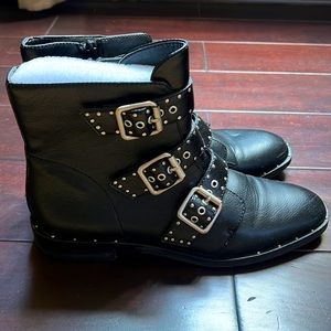 Black Leather 3 buckle boots from ASOS
